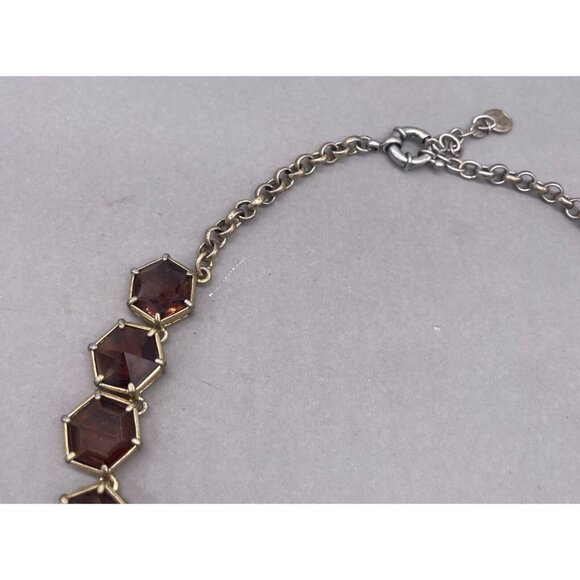 Talbots Hexagon Faceted Brown Crystal Chain Necklace Gold and silver tone - Picture 4 of 5